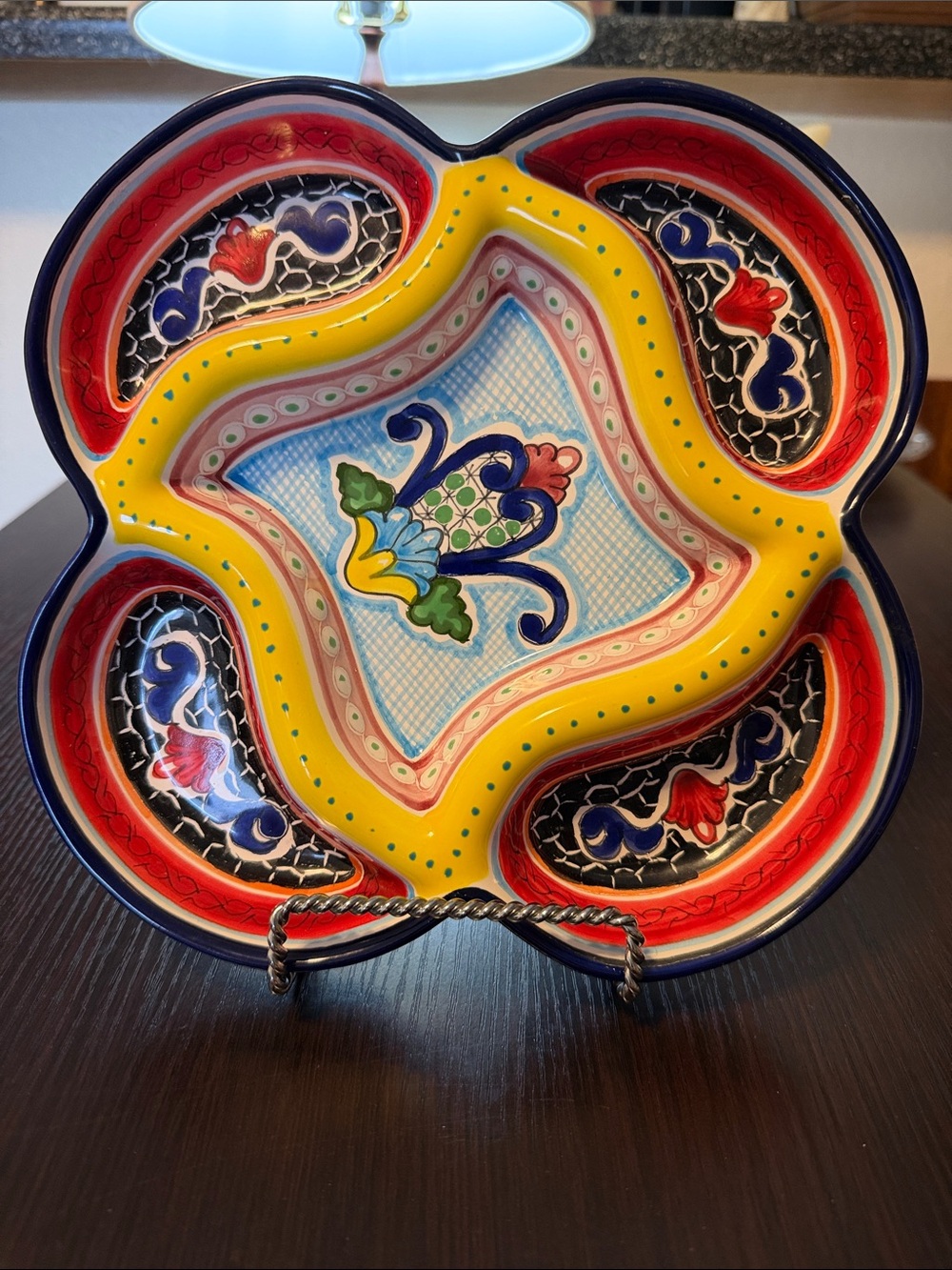 Hernandez Talavera Mexican Pottery, Divided Serving Dish.